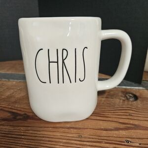 Rae Dunn White Ceramic Mug with CHRIS Handwritten Lettering